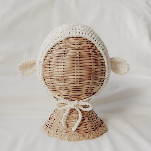 ひつじさんのボンネット 手編みのベビー帽子 帽子(ベビー・キッズ) yu