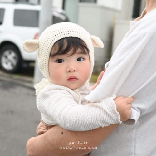 ひつじさんのボンネット 手編みのベビー帽子 帽子(ベビー・キッズ) yu