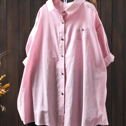 くすみピンク麻ブラウス HUG O WÄR フリル付きシャツ くすみピンク 麻