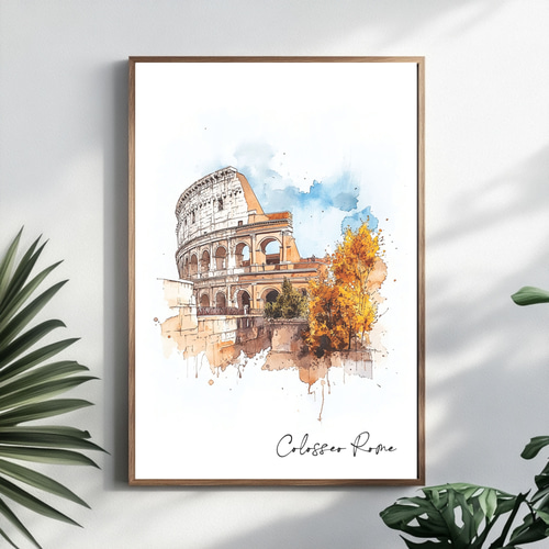 A4 コロッセオの水彩画アート ローマイタリア ヨーロッパアート