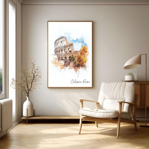 A4 コロッセオの水彩画アート ローマイタリア ヨーロッパアート