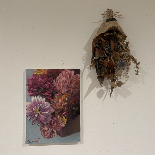 ダリア 油絵 キャンバスF4 花の絵 原画 一点もの 絵画 送料込み 絵画