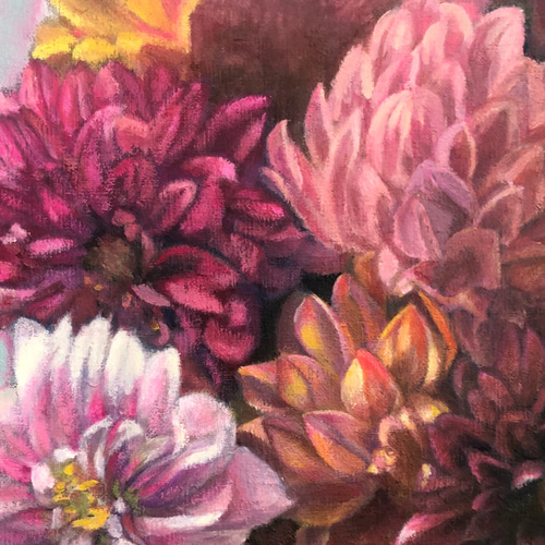 ダリア 油絵 キャンバスF4 花の絵 原画 一点もの 絵画 送料込み 絵画