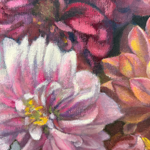 ダリア 油絵 キャンバスF4 花の絵 原画 一点もの 絵画 送料込み 絵画