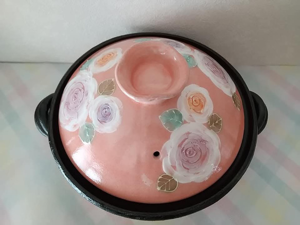 工房風花 彩バラ 土鍋 8号サイズ ゆずりは工房の姉妹工房 工房風花 彩バラ 土鍋 8号サイズ ゆずりは工房の姉妹工房 瀬戸焼