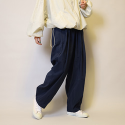 再販新作❤︎軽量/紫外線対策/撥水/総ゴム仕立てファスナーつきワイドタックイージーパンツ（ネイビー）25025NVF 15枚目の画像