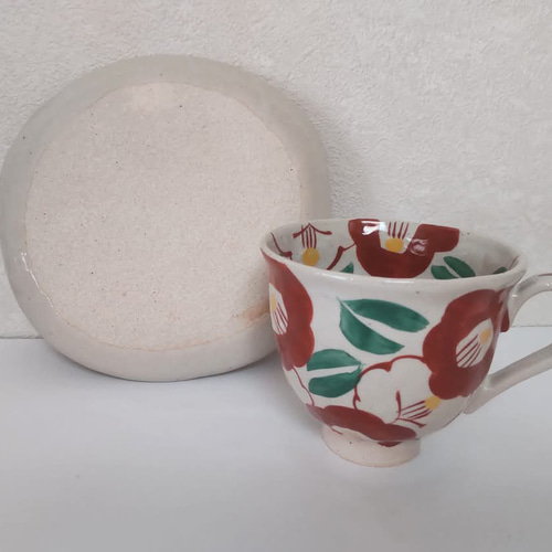 赤絵 つばき柄コーヒーカップ&ソーサー 瀬戸焼 ティーカップ ミント