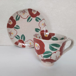 赤絵 つばき柄コーヒーカップ&ソーサー 瀬戸焼 ティーカップ ミント