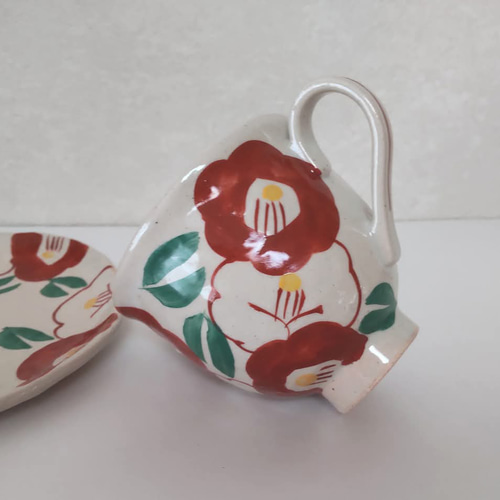 赤絵 つばき柄コーヒーカップ&ソーサー 瀬戸焼 ティーカップ ミント