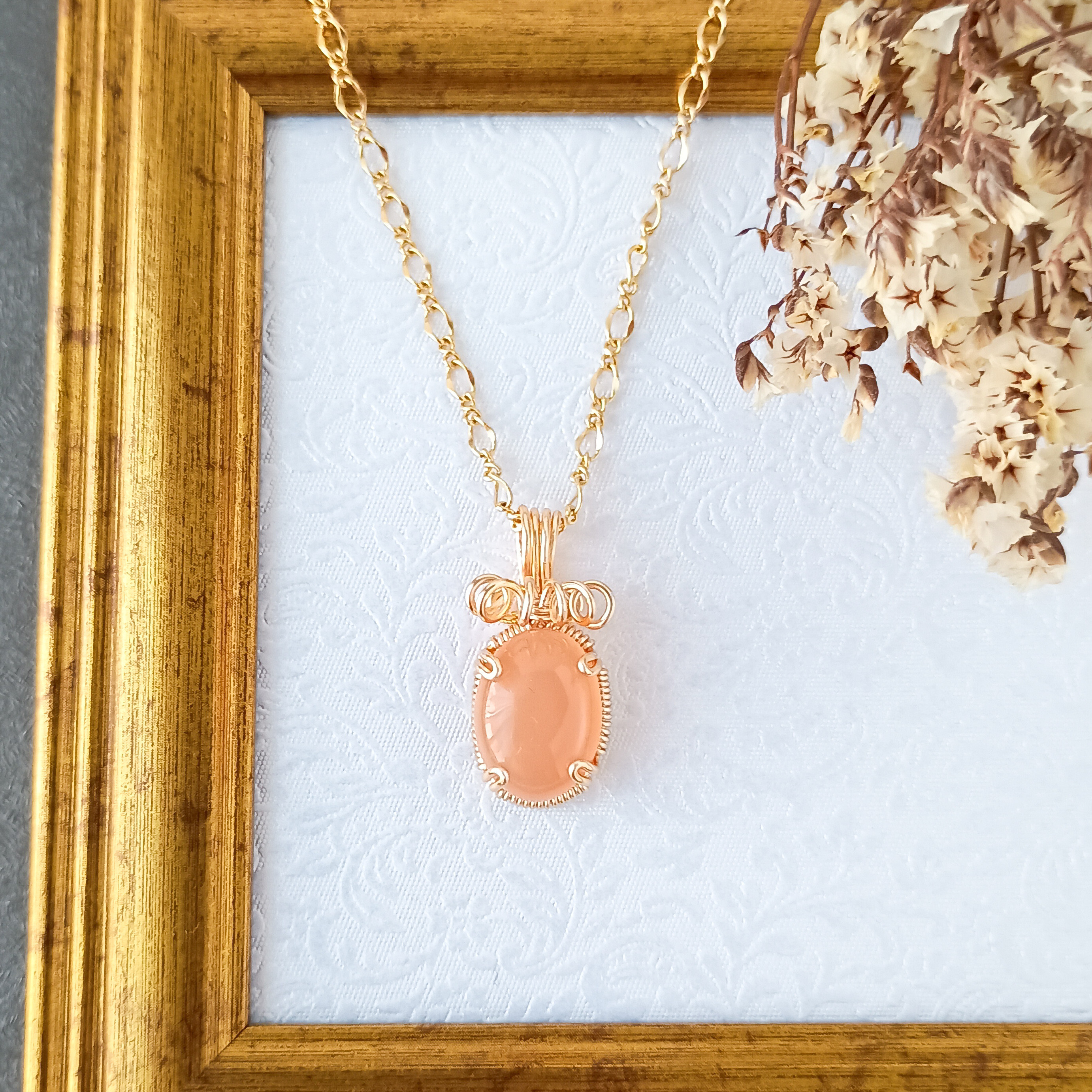 6月誕生石オレンジムーンストーンシャンデリアペンダントトップ❖ワイヤーラッピング