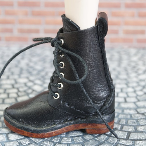 本革：ドールシューズ／セミロングブーツ／ブラック／オビツ30ジャスト