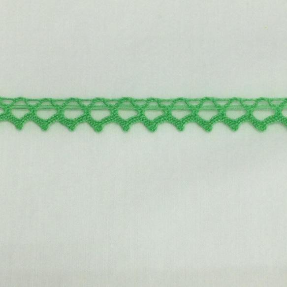 カラーコットン トーションレース グリーン＊5ｍ 2枚目の画像