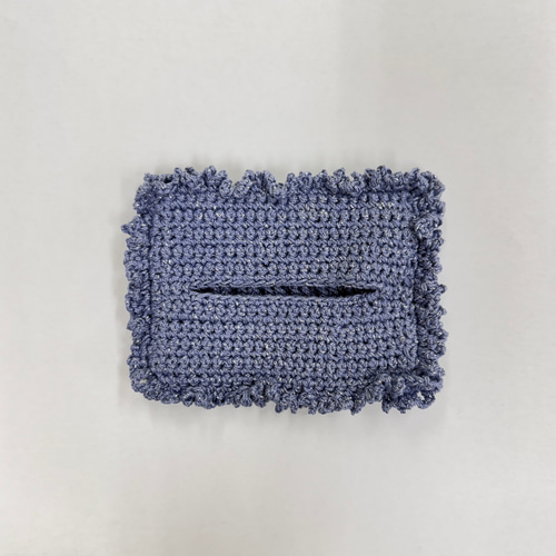 フリルポケットティッシュケース(ブルー) かぎ針編み その他ケース