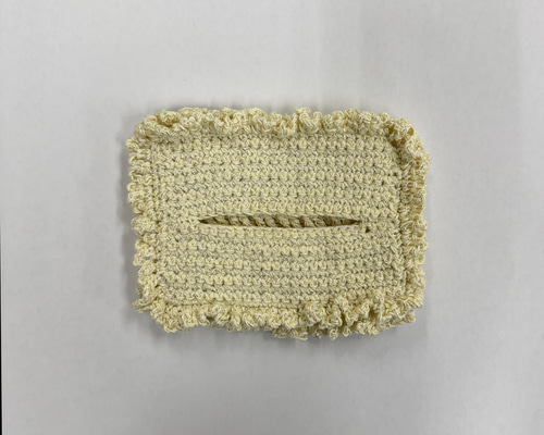 フリルポケットティッシュケース(ホワイト) かぎ針編み その他ケース