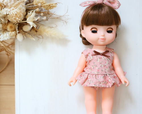 26cmドール服 ぬいぐるみ服 ピンク小花柄水着上下セット ソラン