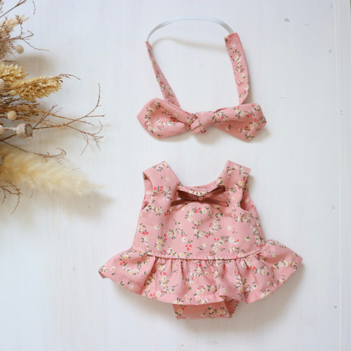 26cmドール服 ぬいぐるみ服 ピンク小花柄水着上下セット ソランちゃん