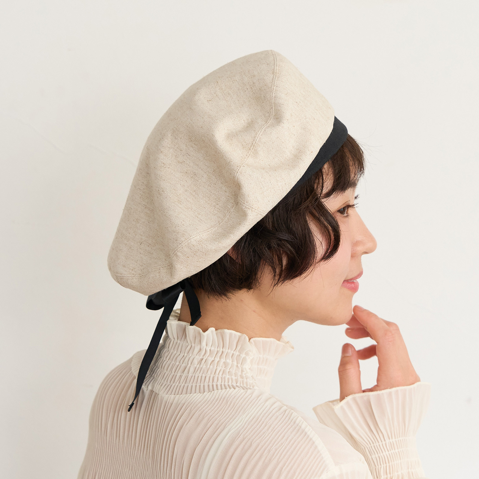 【サイズ調節可能】リボンベレー/生成　251-12-201