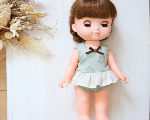 26cmドール服 ぬいぐるみ服 ミントの花柄水着上下セット ソランちゃん