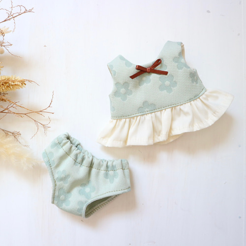 26cmドール服 ぬいぐるみ服 ミントの花柄水着上下セット ソランちゃん