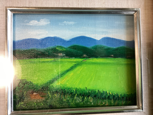 原画・18㎝角「夏雲と田んぼ道 1」油彩・アートパネル・S0
