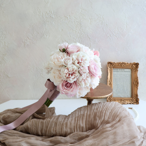 ピンクローズブーケ／優しさ溢れるラウンドブーケ／ウェディングブーケ