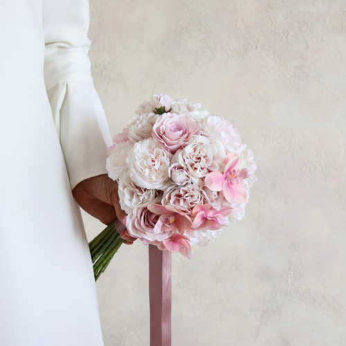 ピンクローズブーケ／優しさ溢れるラウンドブーケ／ウェディングブーケ