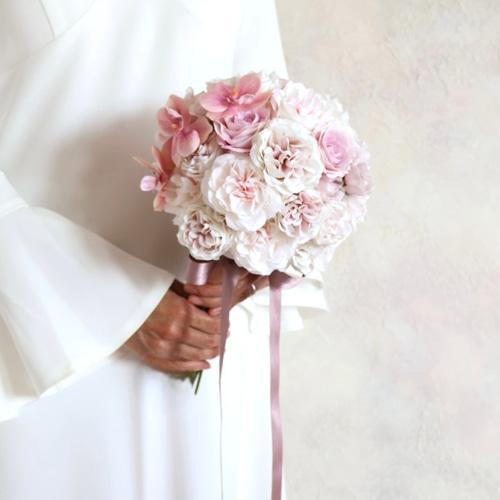 ピンクローズブーケ／優しさ溢れるラウンドブーケ／ウェディングブーケ