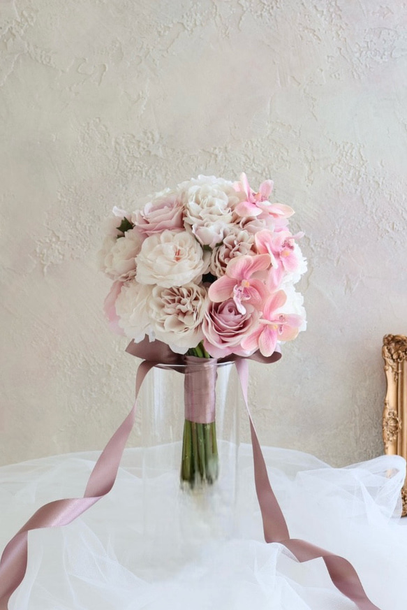 【値下げ可】ウェディングブーケ ピンク フープブーケ ウェディングブーケ 手作りキット 造花 ピンク ラウンドブーケ clara