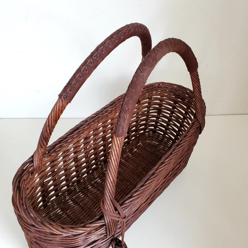 新作・Creema限定] 柿渋で染めた横長 籐かごバッグ かごバッグ 籐かご