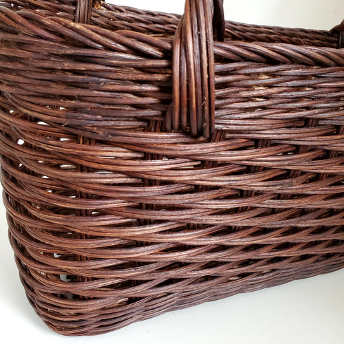 新作・Creema限定] 柿渋で染めた横長 籐かごバッグ かごバッグ 籐かご