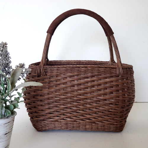 新作・Creema限定 受注制作品] 柿渋染めのコロンとした籐かご