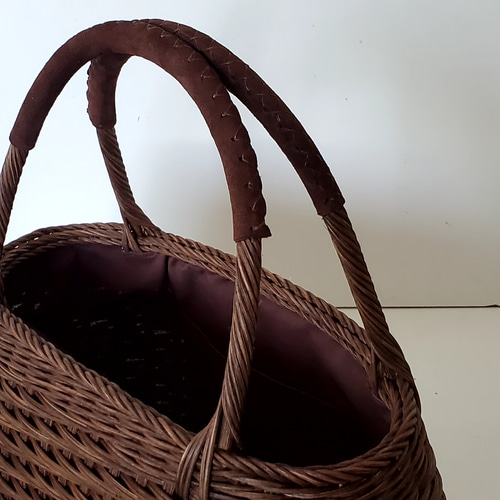 新作・Creema限定 受注制作品] 柿渋染めのコロンとした籐かご