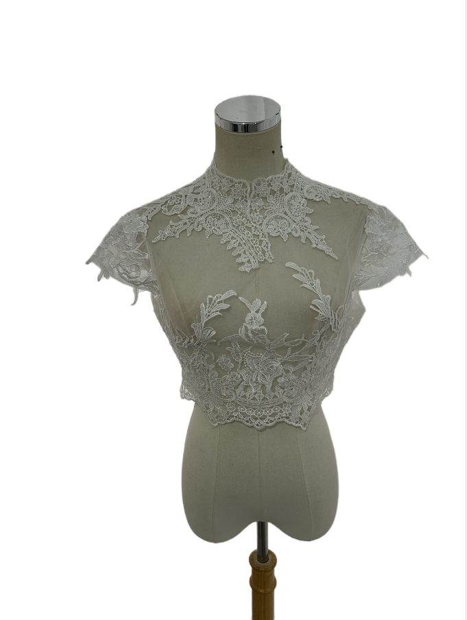 高品質！ ウエディングドレスなくるみボタン　ハイネック　　レースボレロ　トップス