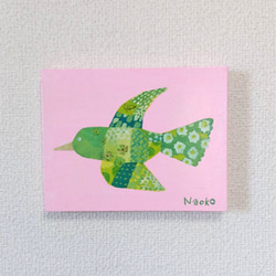 アクリル画 「守護鳥」原画  F0サイズ　図案アート 原画 絵画『バード』鳥の絵 アクリル絵 キャンバスサイズF0