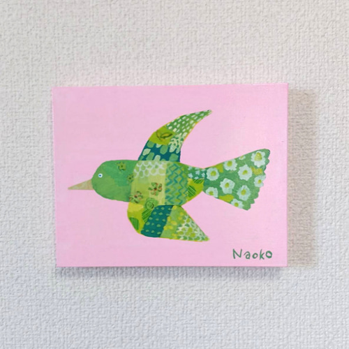 【高価値】 原画 絵画『バード』鳥の絵 アクリル絵 キャンバスサイズF0 絵画