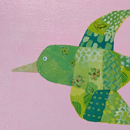 アクリル画 「守護鳥」原画  F0サイズ　図案アート 原画 絵画『バード』鳥の絵 アクリル絵 キャンバスサイズF0