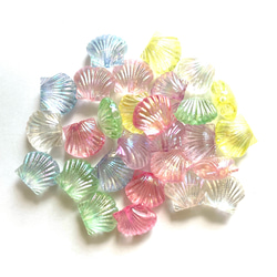 30個 ハンドメイド資材 アクリルビーズ シェル 貝 オーロラカラー 全7