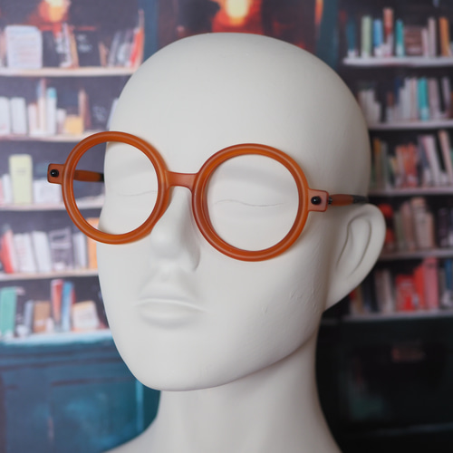 まん丸レトロメガネフレーム｜マットオレンジ｜老眼鏡、だてメガネ