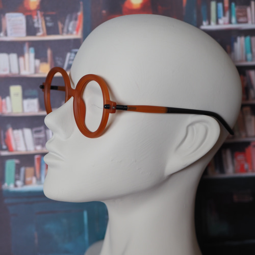 まん丸レトロメガネフレーム｜マットオレンジ｜老眼鏡、だてメガネ