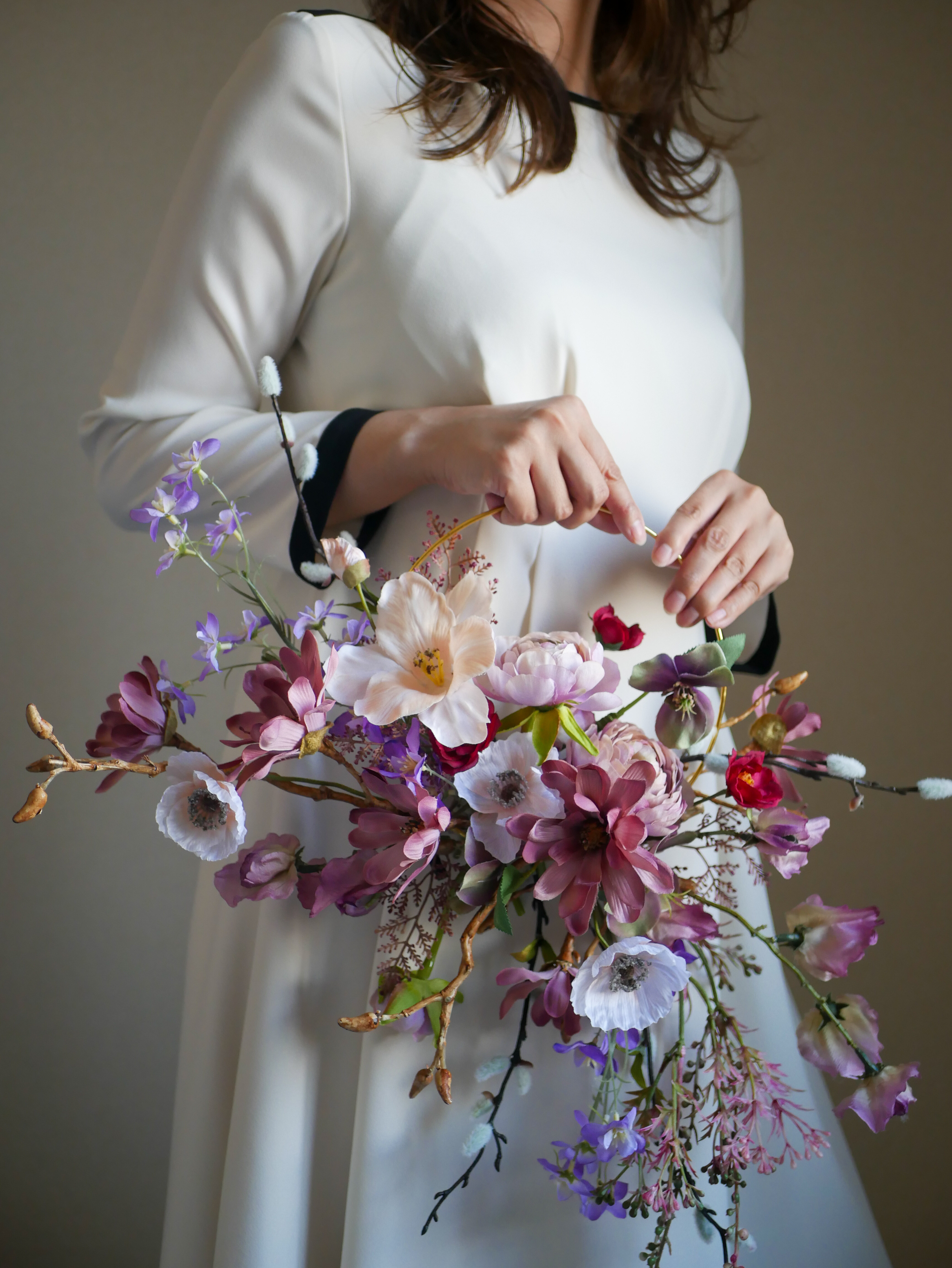 フープブーケ　和装ブーケ　白無垢　リングブーケ　ウェディングブーケ　造花ブーケ