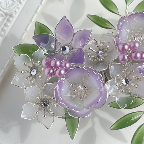 大きめバレッタ「トルコキキョウブーケ」他1点 大きめバレッタ「気品〜summer bouquet」〜桔梗・トルコキキョウ