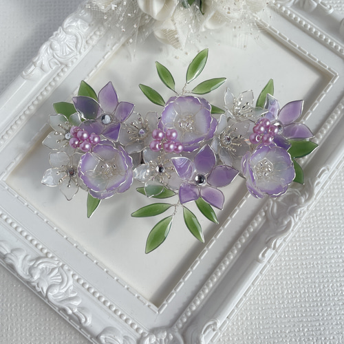 大きめバレッタ「トルコキキョウブーケ」他1点 大きめバレッタ「気品〜summer bouquet」〜桔梗・トルコキキョウ
