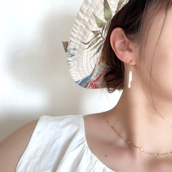 シルバーあり◆スティックパールのフープピアス,フープイヤリング/夏　海　リゾート　淡水パール　バロックパール　金アレ対応 7枚目の画像