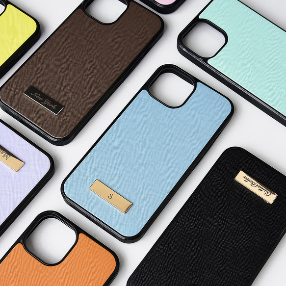 全8色 スマホケース 【サフィアーノレザー グリップタッチプレート】 名入れ 本革 スマホカバー 2枚目の画像