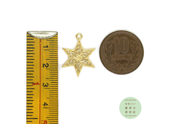 【再販】クラシカルな唐草模様の六芒星（スター）の透かしチャーム（ゴールド）#C-0346 4枚目の画像