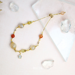 Molla 早春櫻花落|櫻花瑪瑙橘兔毛水晶鈦晶手鍊（手工訂製-可調式手鍊） 第1張的照片