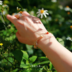 Molla 早春櫻花落|櫻花瑪瑙橘兔毛水晶鈦晶手鍊（手工訂製-可調式手鍊） 第2張的照片