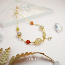 Molla 早春櫻花落|櫻花瑪瑙橘兔毛水晶鈦晶手鍊（手工訂製-可調式手鍊） 第3張的照片