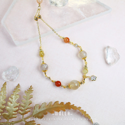 Molla 早春櫻花落|櫻花瑪瑙橘兔毛水晶鈦晶手鍊（手工訂製-可調式手鍊） 第4張的照片