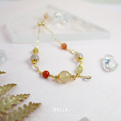 Molla 早春櫻花落|櫻花瑪瑙橘兔毛水晶鈦晶手鍊（手工訂製-可調式手鍊） 第5張的照片